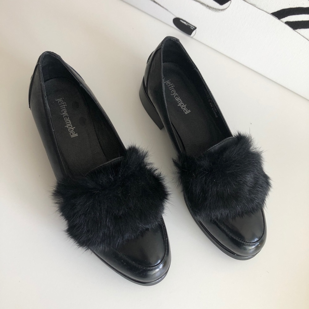 Jeffrey Campbell black fur loafers size 7.5